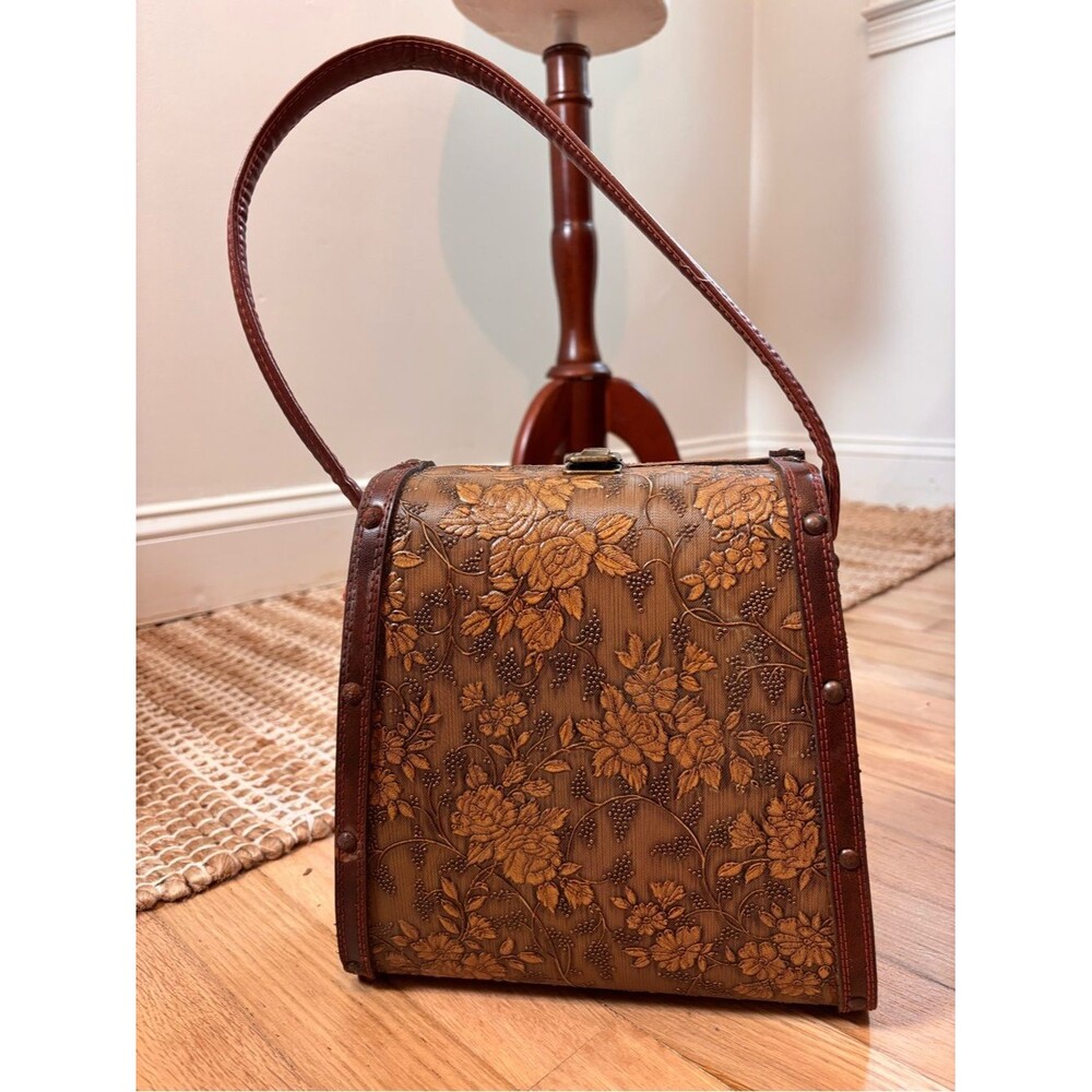 Vintage Floral Embossed Vanity Train Case Hard Shell Box Purse Handbag